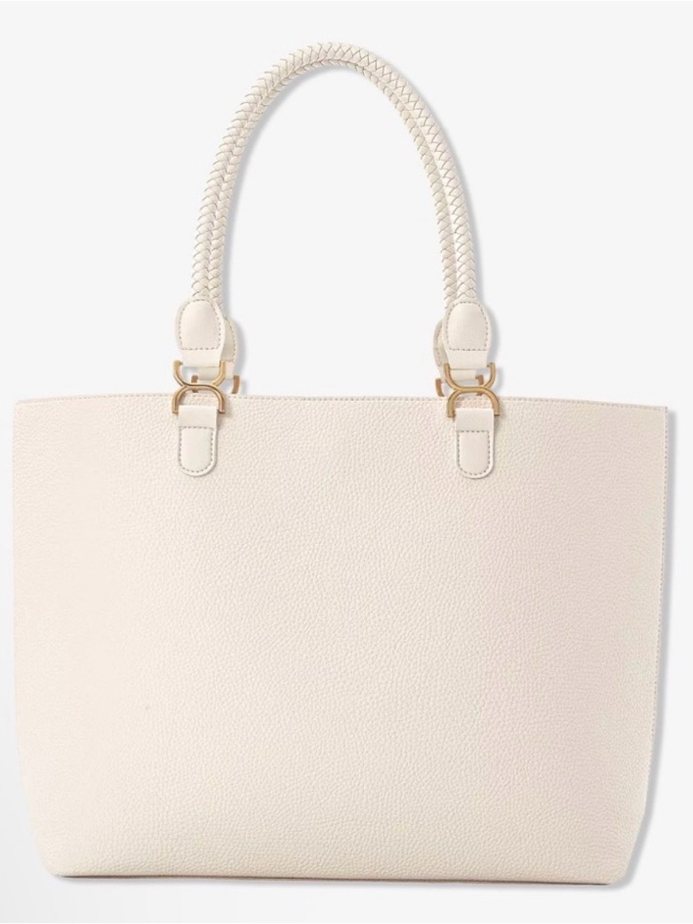 ULTA Cream Pebbled Faux-Leather Tote Bag Purse with Braided Handles